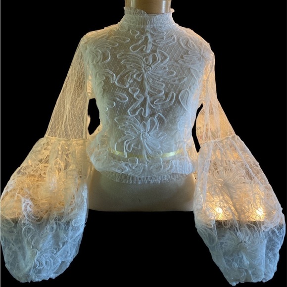 LOVE UNIVERSITY goth lace mesh crop top in white NWT SZ M (JR) see through - Picture 5 of 5